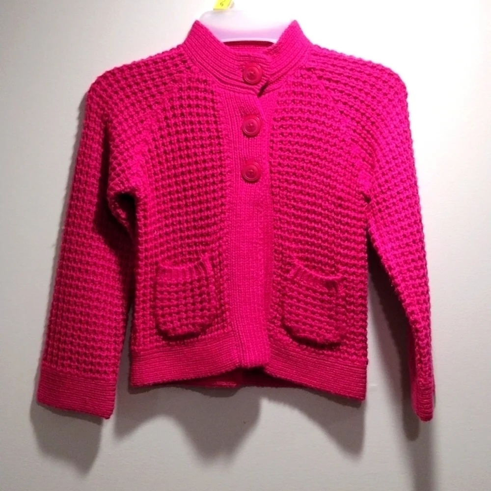 Carter's Girl’s Pink Sweater Long Sleeves, 2 pockets 3 Big Buttons, Kids Size 5